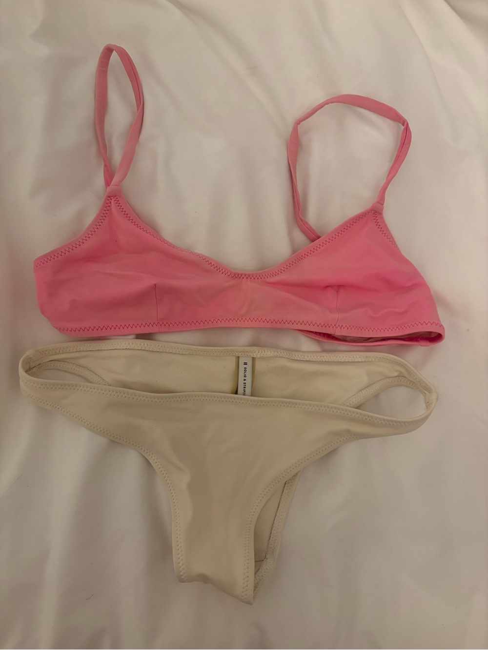 Pink and Cream Two-Piece Women's Bikini Set solid and striped